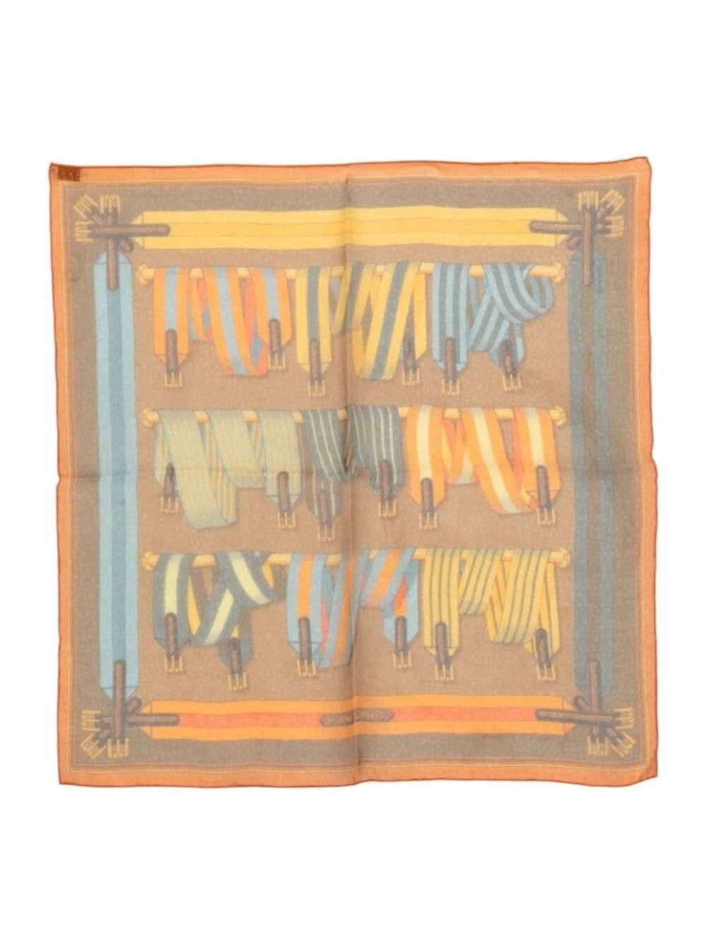 Hermes Carre 42 les Sangles Scarf Orange Silk